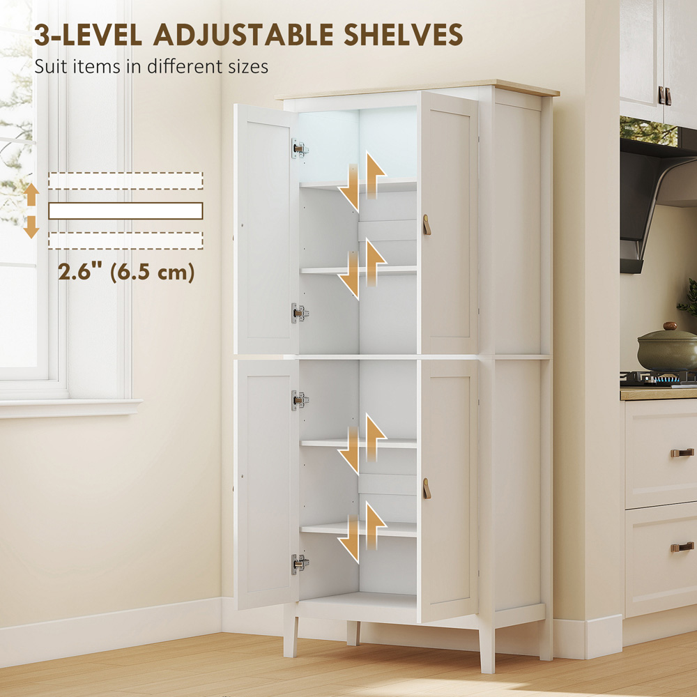HOMCOM 4 Door White Tall Freestanding Pantry Storage Cabinet Image 6