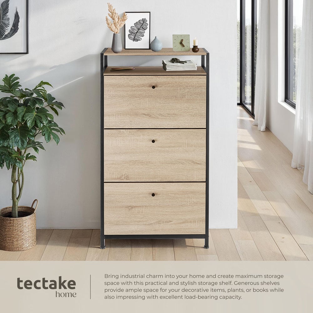 Tectake Single Shelf 3 Tilt Drawer Oak Wood Light Slim Storage Rack 32 x 61cm Image 4