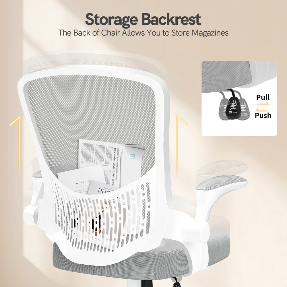 Rattrix Grey Mid-Back Mesh Office Chair with Flip-Up Armrests and Lumbar Support Image 5