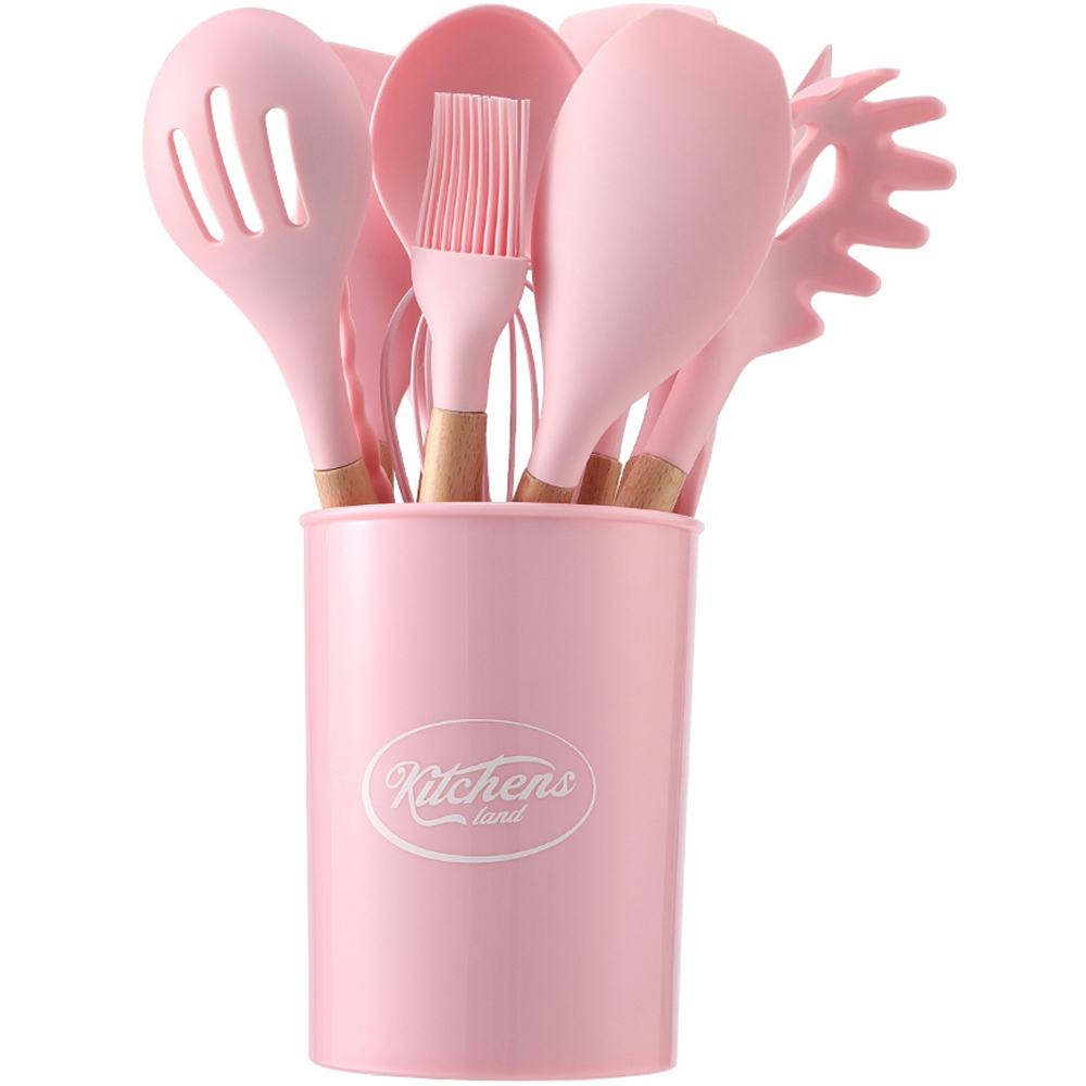Living and Home 11 Pieces Pink Silicone Kitchen Utensil Image 1