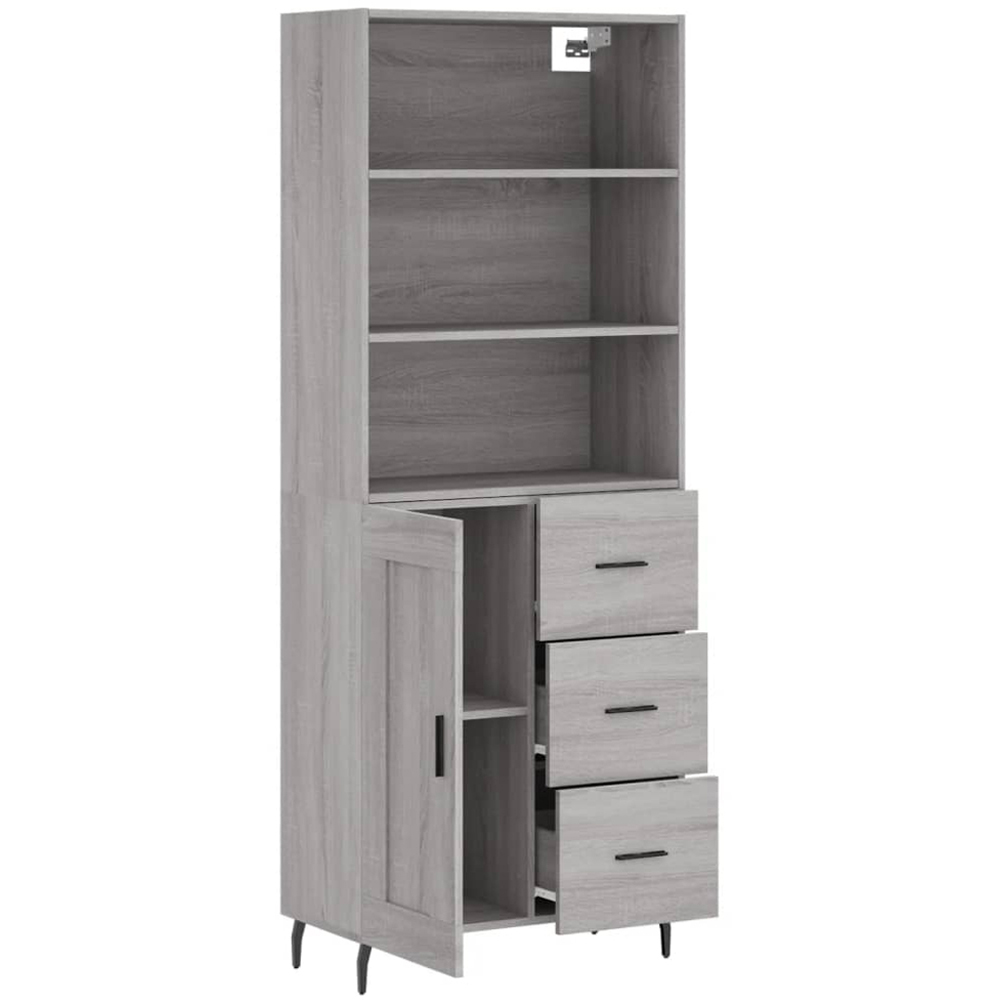 vidaXL Single Door 3 Drawer 3 Shelf Grey Highboard Image 4
