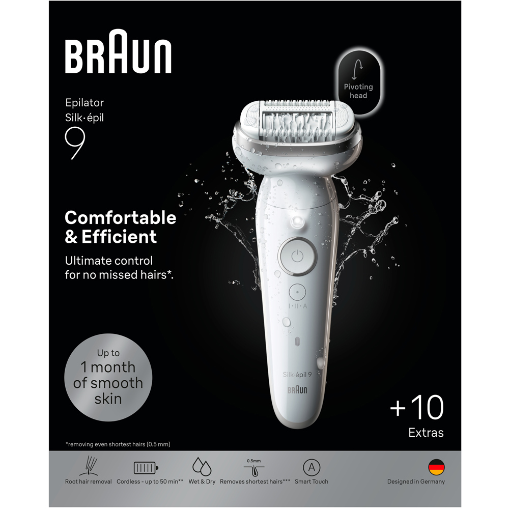 Braun Silk-épil 9 Silver Cordless Wet and Dry Hair Removal Epilator with Attachments Image 3