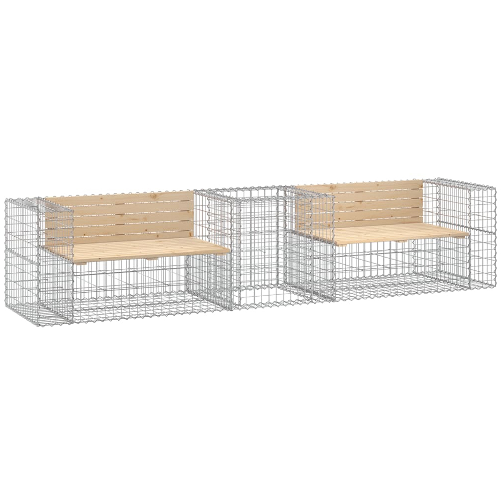 vidaXL Brown Solid Wood Pine Garden Bench with Gabion Basket 65.5 x 314 x 71cm Image 1