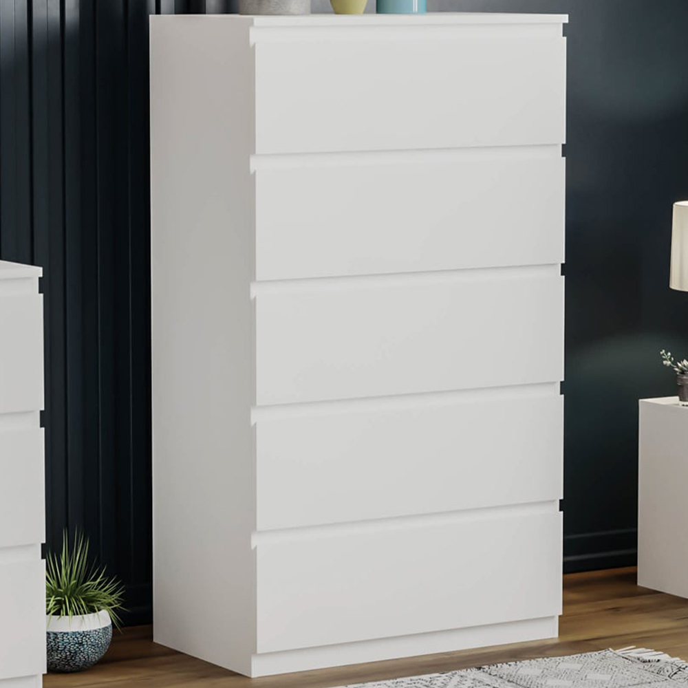 Vida Designs Denver 5 Drawer White Chest of Drawers Image 1