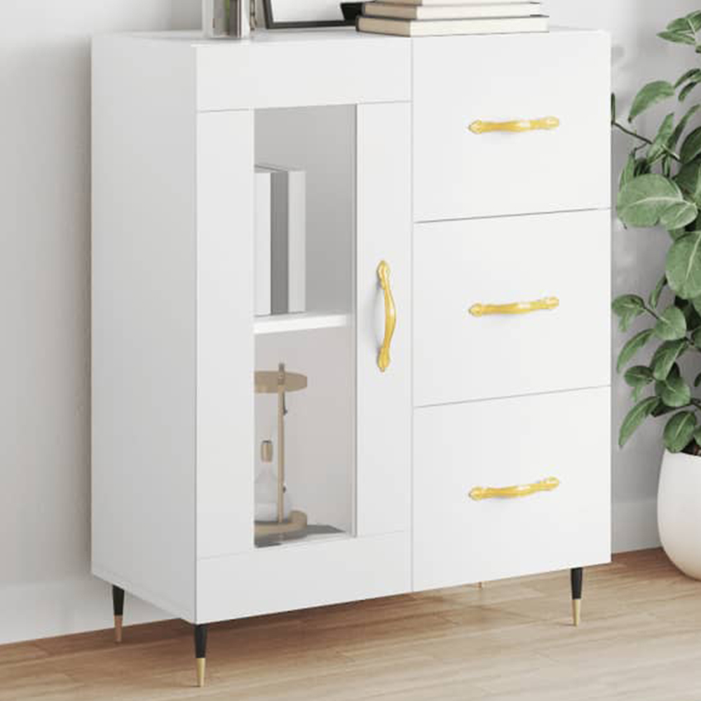 vidaXL Single Glass Door 3 Drawer White Sideboard Image 1