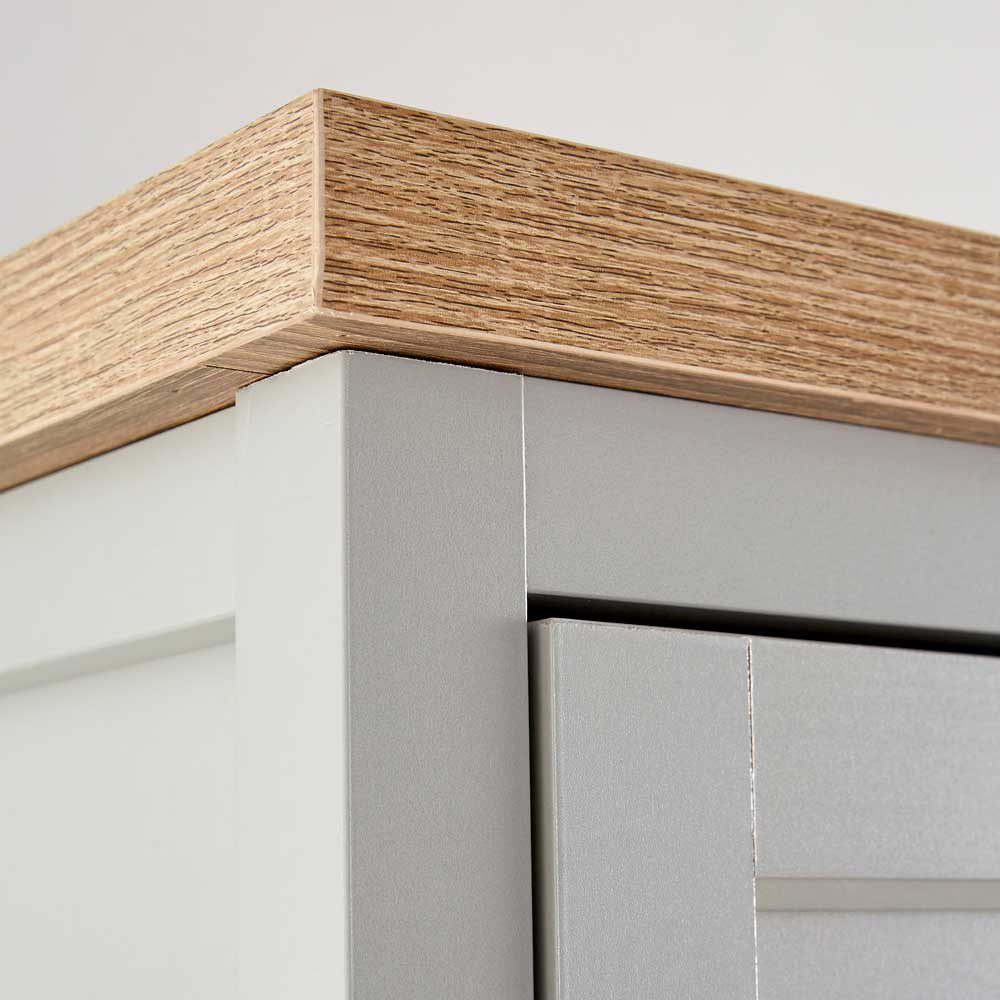 Home Source Avon 3 Door Light Grey with Oak Top Wardrobe Image 5