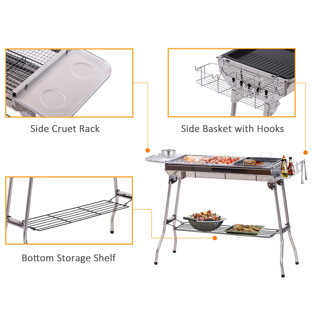 Outsunny Silver Portable Folding Charcoal BBQ Grill Image 6