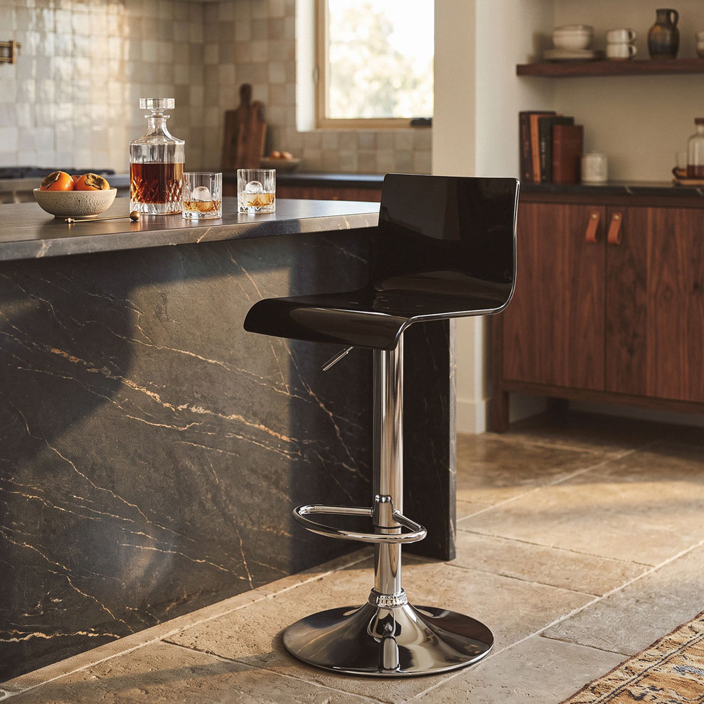 Premier Housewares Baina Black Acrylic Chrome Base Bar Stool Image 3