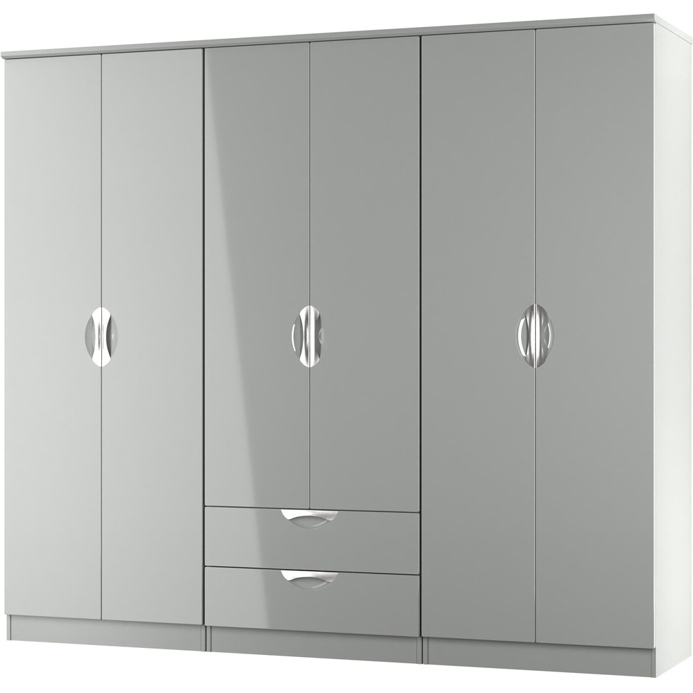 Crowndale Camden 6 Door 2 Drawer Grey Gloss and Dusk Grey Wardrobe Ready Assembled Image 2