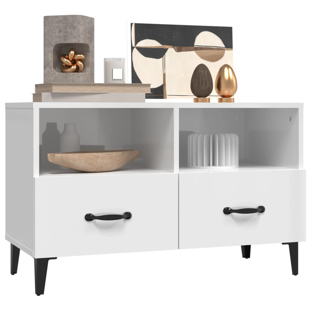 vidaXL 2 Drawer 2 Shelf High Gloss White TV Cabinet Image 4