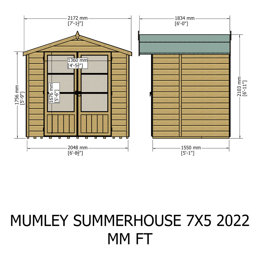 Shire Mumley 7 x 5ft Double Door Traditional Summerhouse Image 4