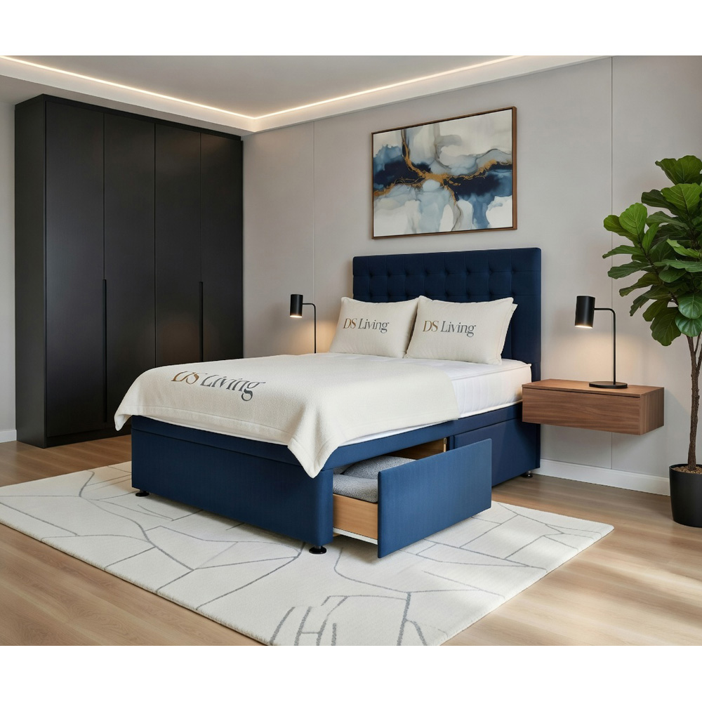 DS Living Casia Double Dark Blue Plush Velvet Divan Bed with 4 Drawer Image 5