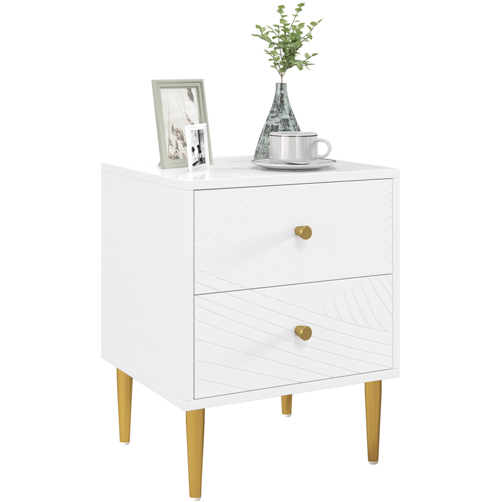 Portland 2 Drawer White Modern Bedside Table Image 2