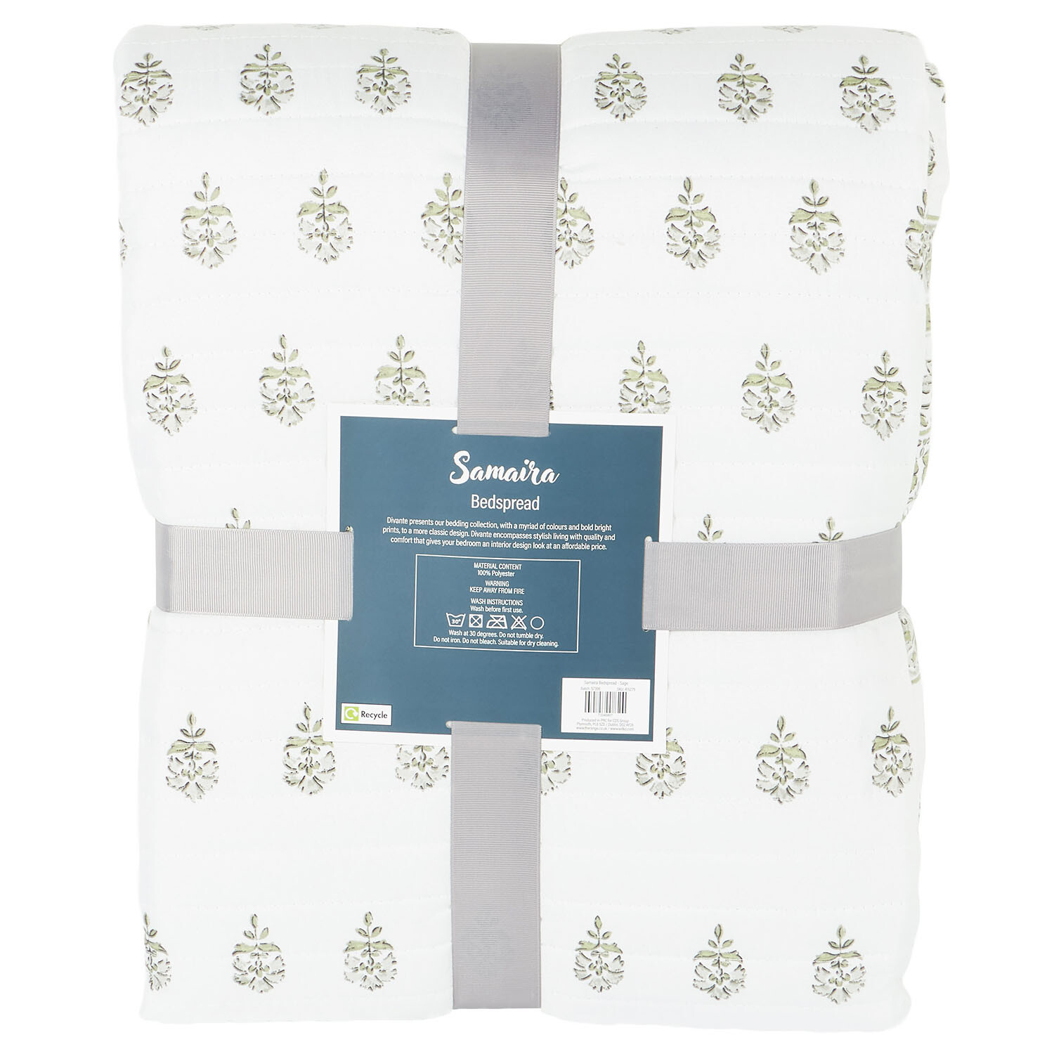 Samaira Printed Bedspread White and Sage Image 5