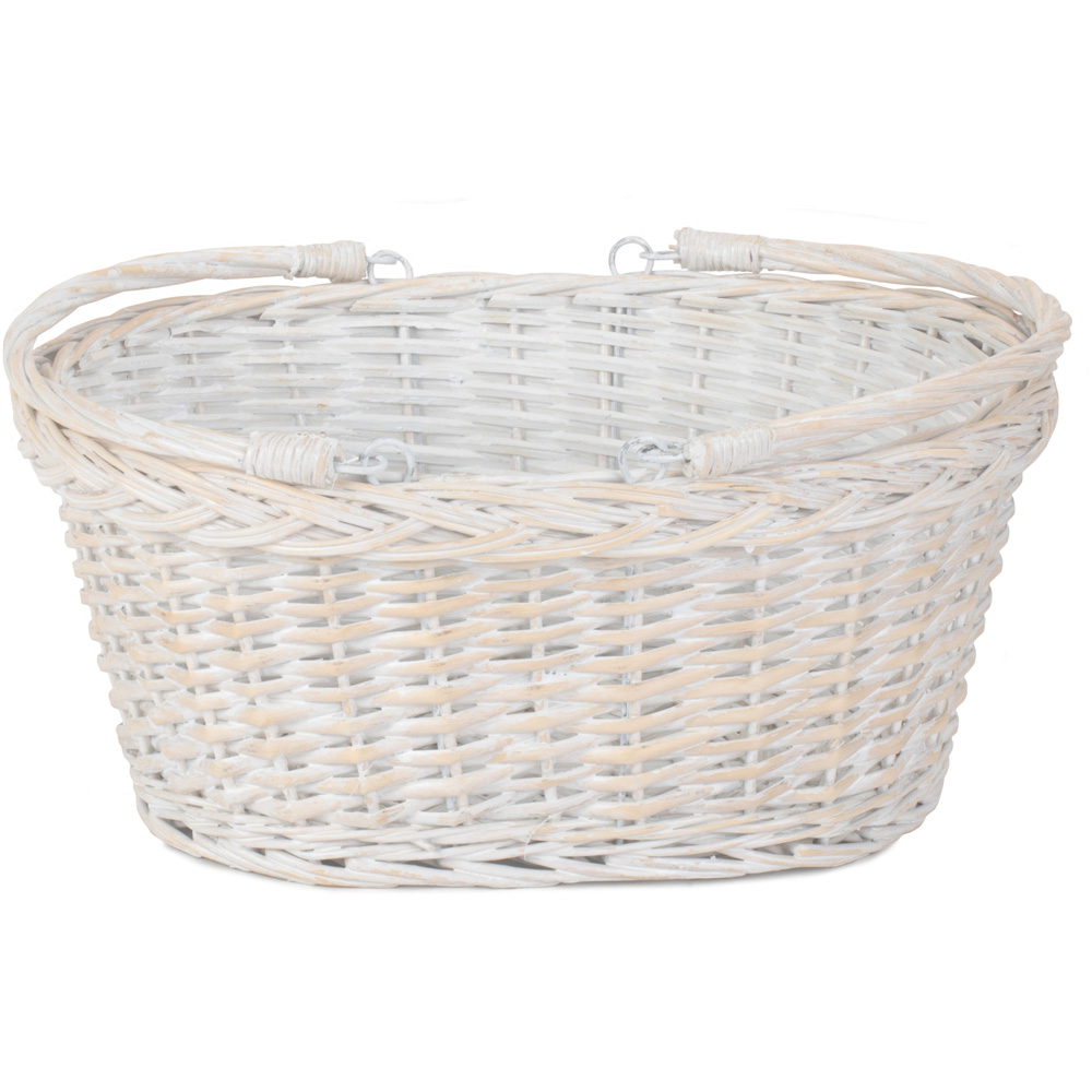 Red Hamper Medium White Swing Handle Wicker Shopping Basket Image 2