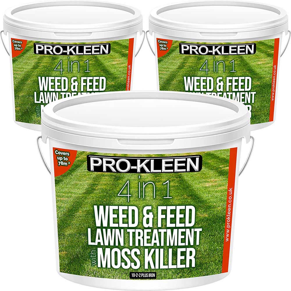 Pro-Kleen 4 in 1 Weed and Feed Lawn Treatment with Moss Killer 2.5kg 3 Pack Image 1