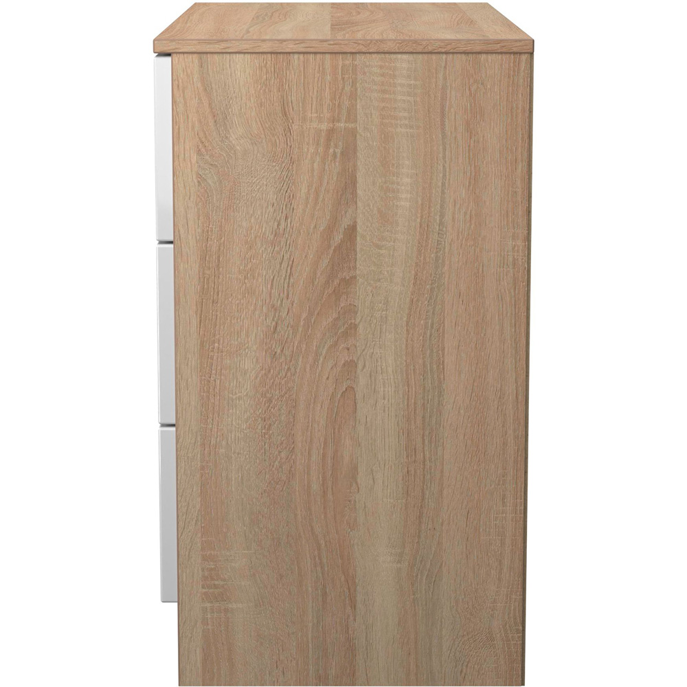 Crowndale Milan 3 Drawer White Gloss and Bardolino Oak Chest of Drawers Ready Assembled Image 6