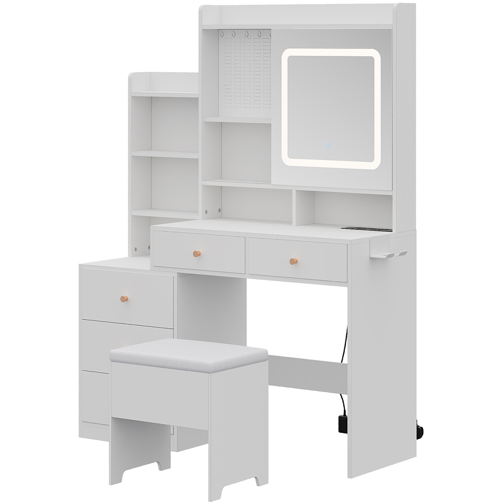 Living and Home 5 Drawer 6 Shelf White LED Dressing Table Set Image 2