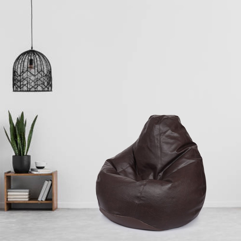 Kaikoo Brown Faux Leather Tear Drop Bean Bag Image 3