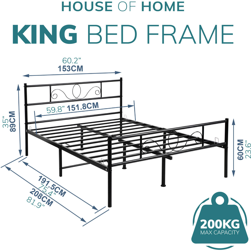 House Of Home King Black Metal Scroll Design Bed Frame Image 7