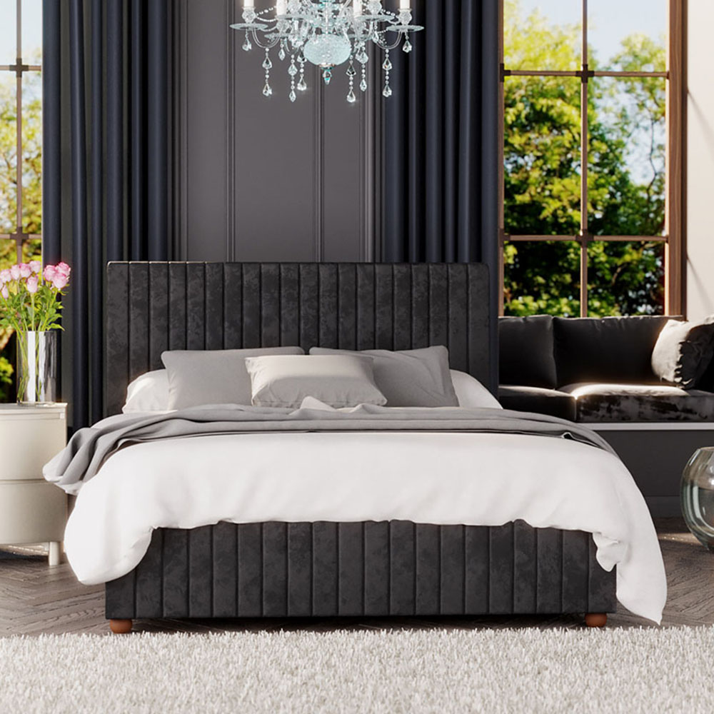 Laurence Llewelyn-Bowen Estella Double Black Mirazzi Velvet Ottoman Bed Image 1