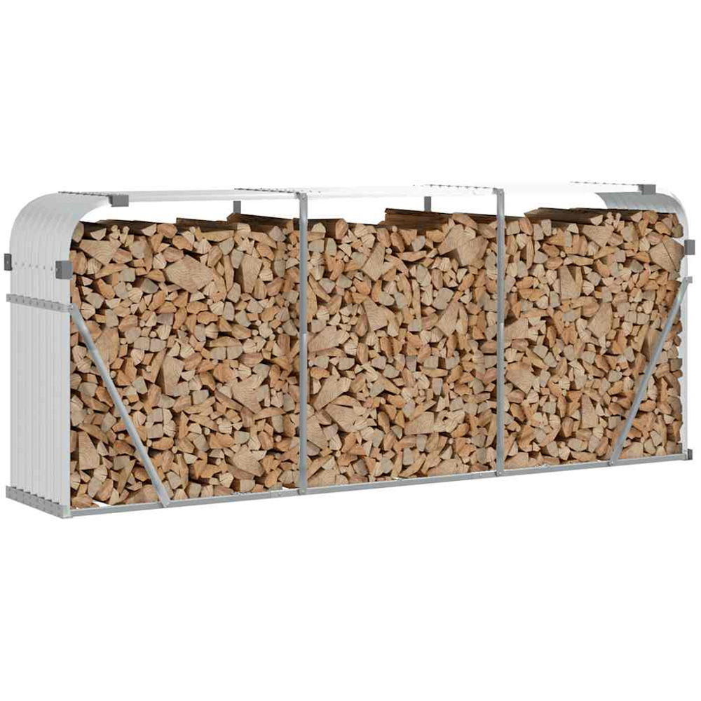 vidaXL Silver Galvanised Steel Firewood Log Holder 100 x 234 x 45cm Image 2