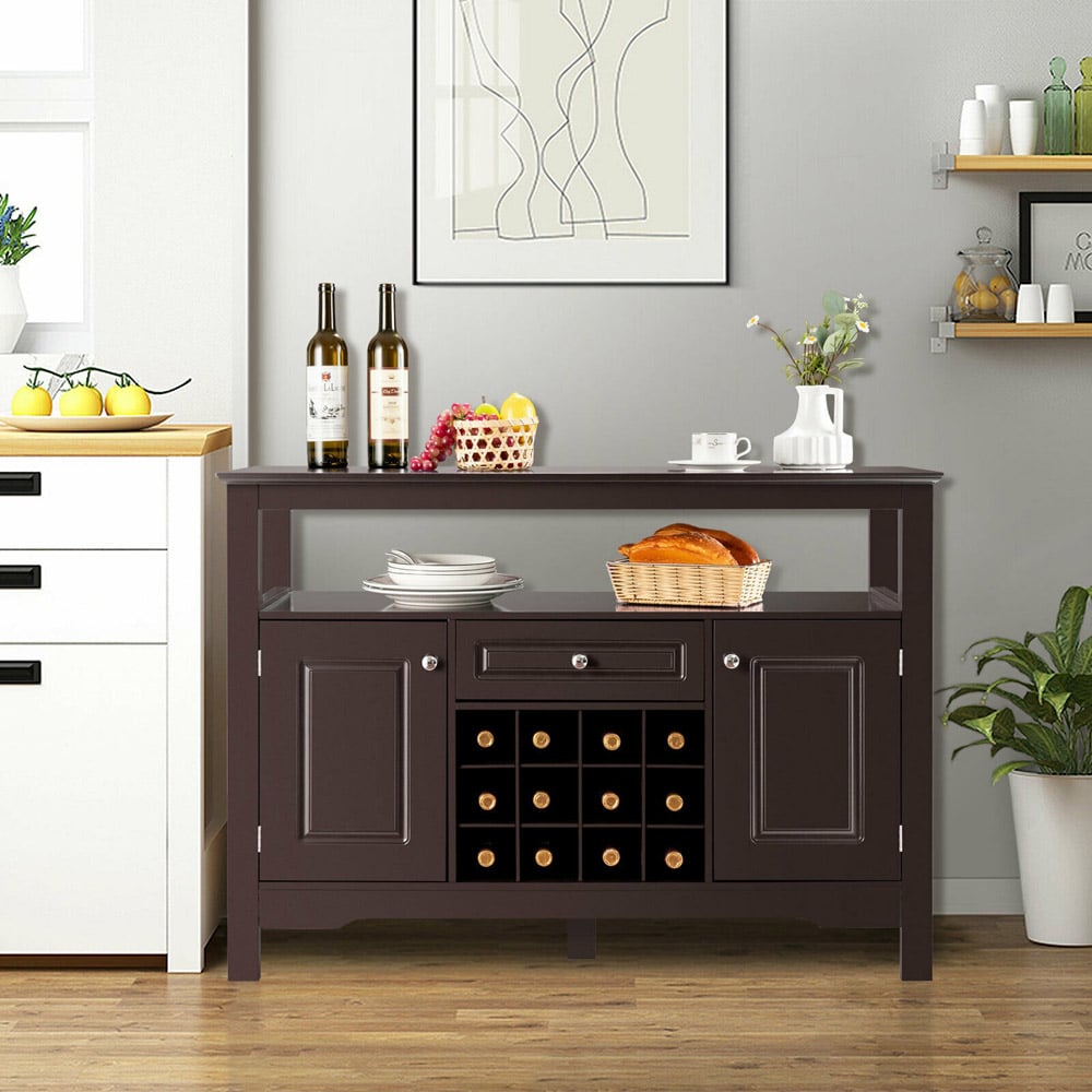 Costway 2 Door Single Drawer Brown Sideboard with 12 Wine Rack Image 3
