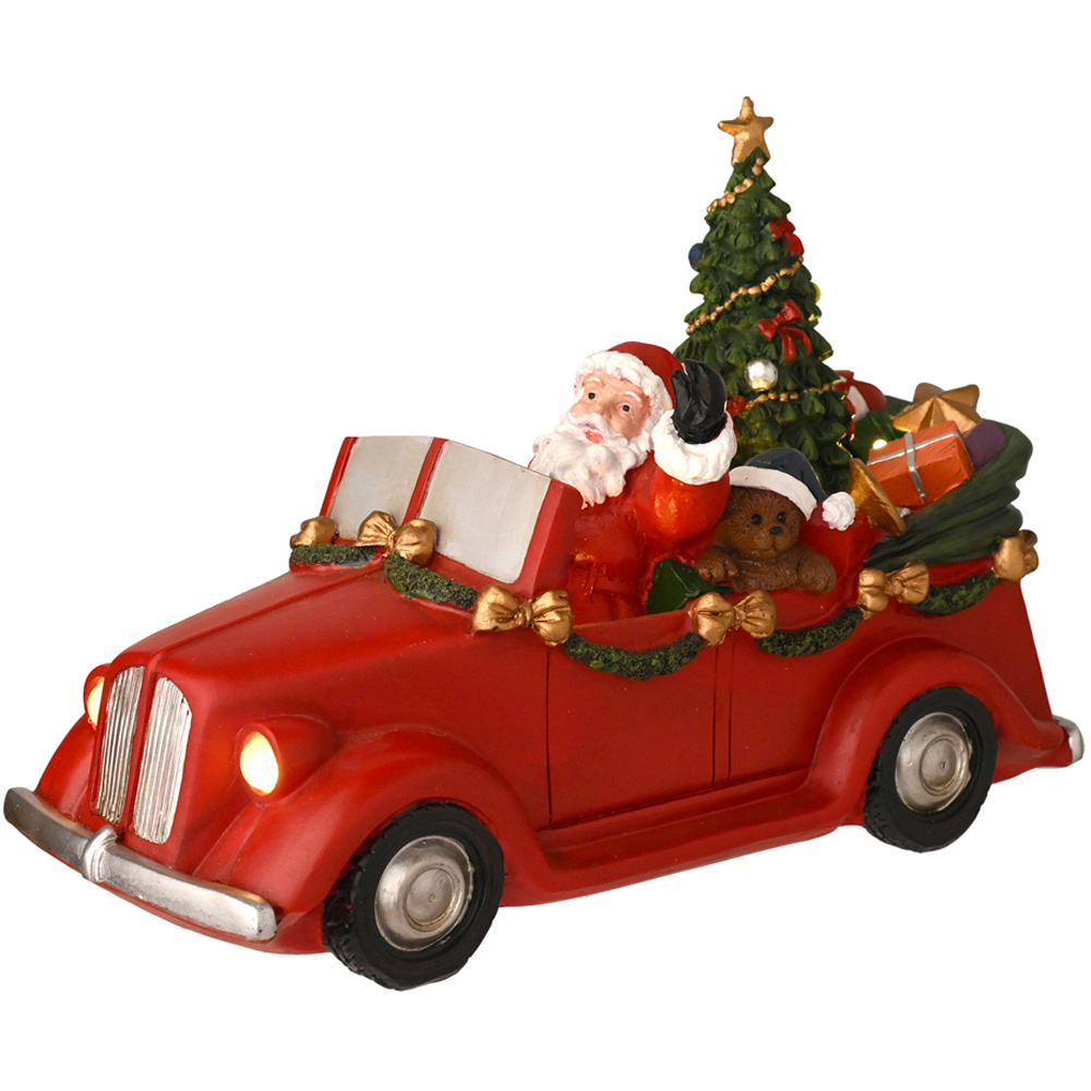 The Seasonal Gift Co Regal Tidings Light Up Santa Car with Rotating Tree Christmas Decoration 18cm Image 2