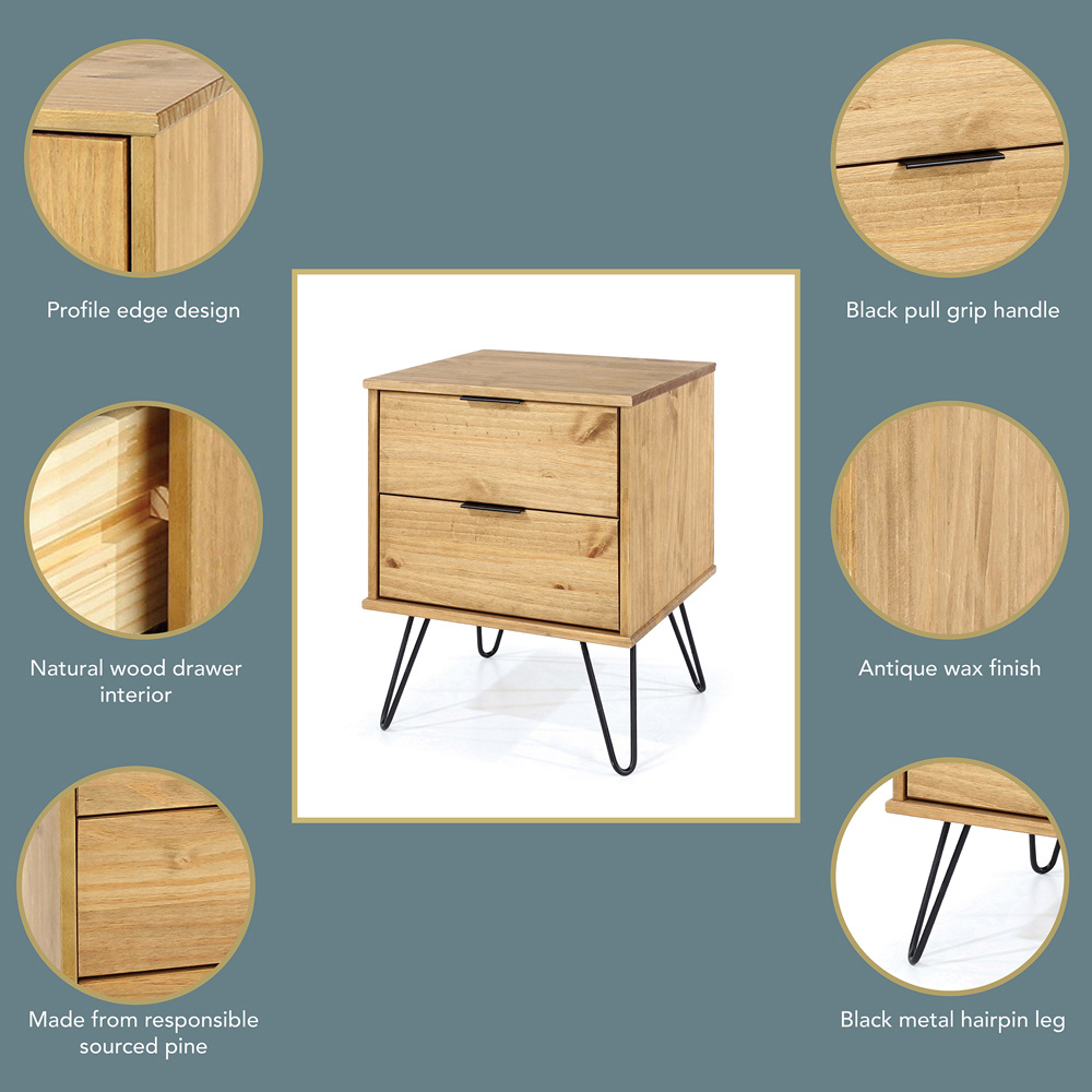 Augusta 2 Drawer Pine Bedside Table Image 7