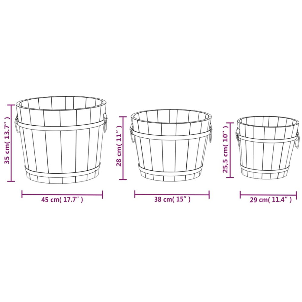 vidaXL Brown Fir Wood Garden Bucket Planter 3 Pack Image 5