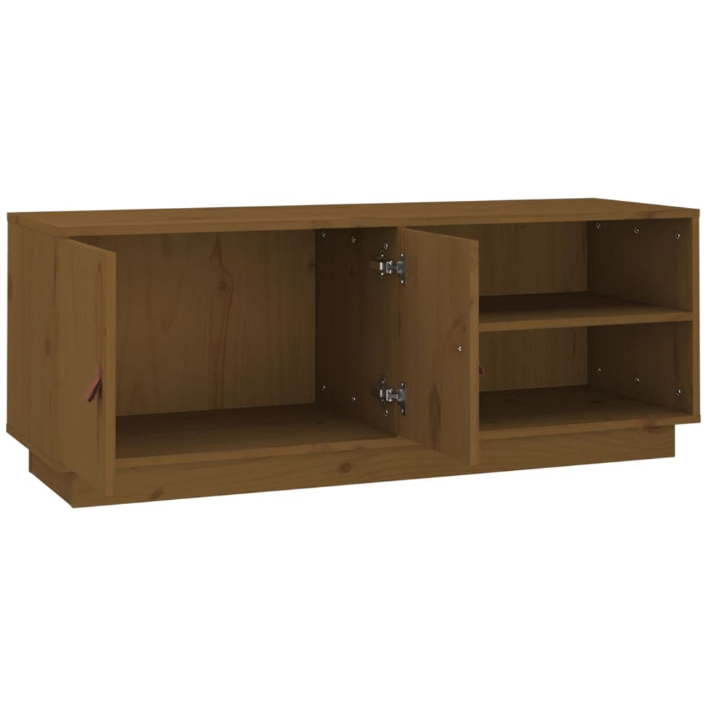 vidaXL 2 Door 2 Shelf Honey Brown Solid Pine Wood TV Cabinet Image 7