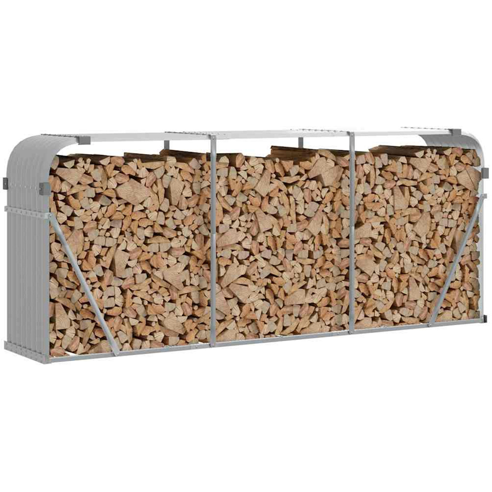 vidaXL Grey Galvanised Steel Firewood Log Holder 100 x 234 x 45cm Image 2