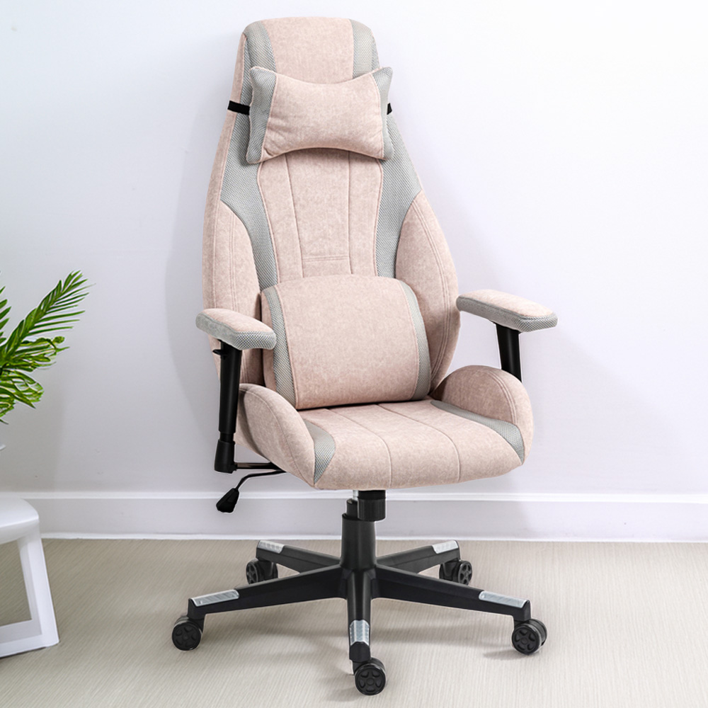HOMCOM Pale Pink Gaming Chair with Swivel Wheels Image 1