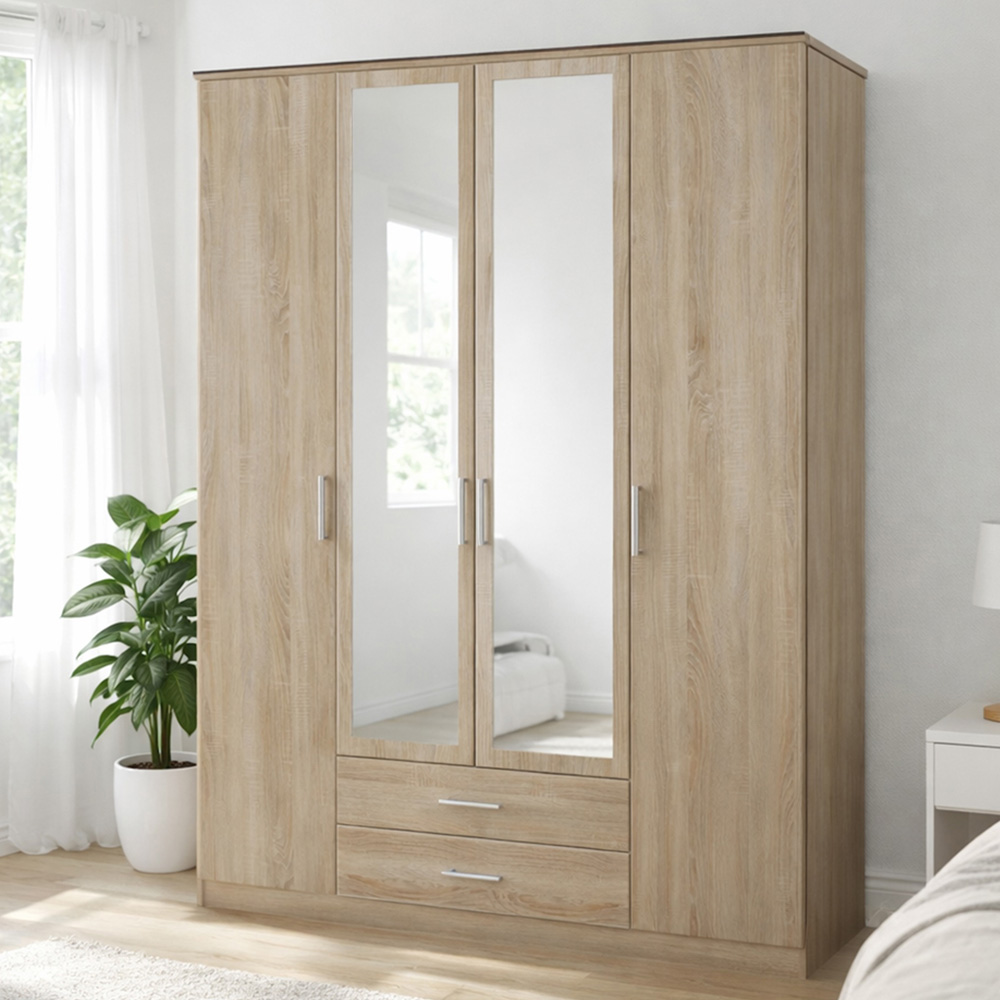 TJ'S Gerven 4 Door 2 Drawer Oak Wardrobe Image 1