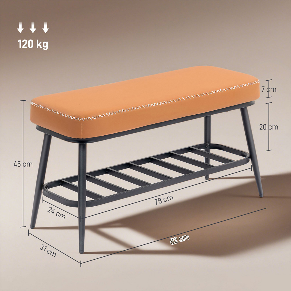 HOMCOM Single Shelf Brown PU Leather Shoe Rack Bench Image 9