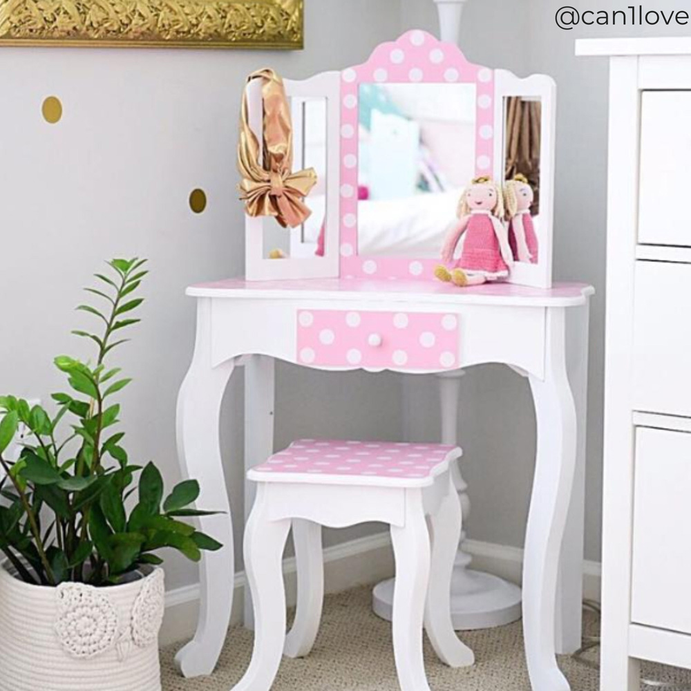 Teamson Kids Fashion Pink and White Polka Dot Prints Gisele Play Vanity Set Image 5