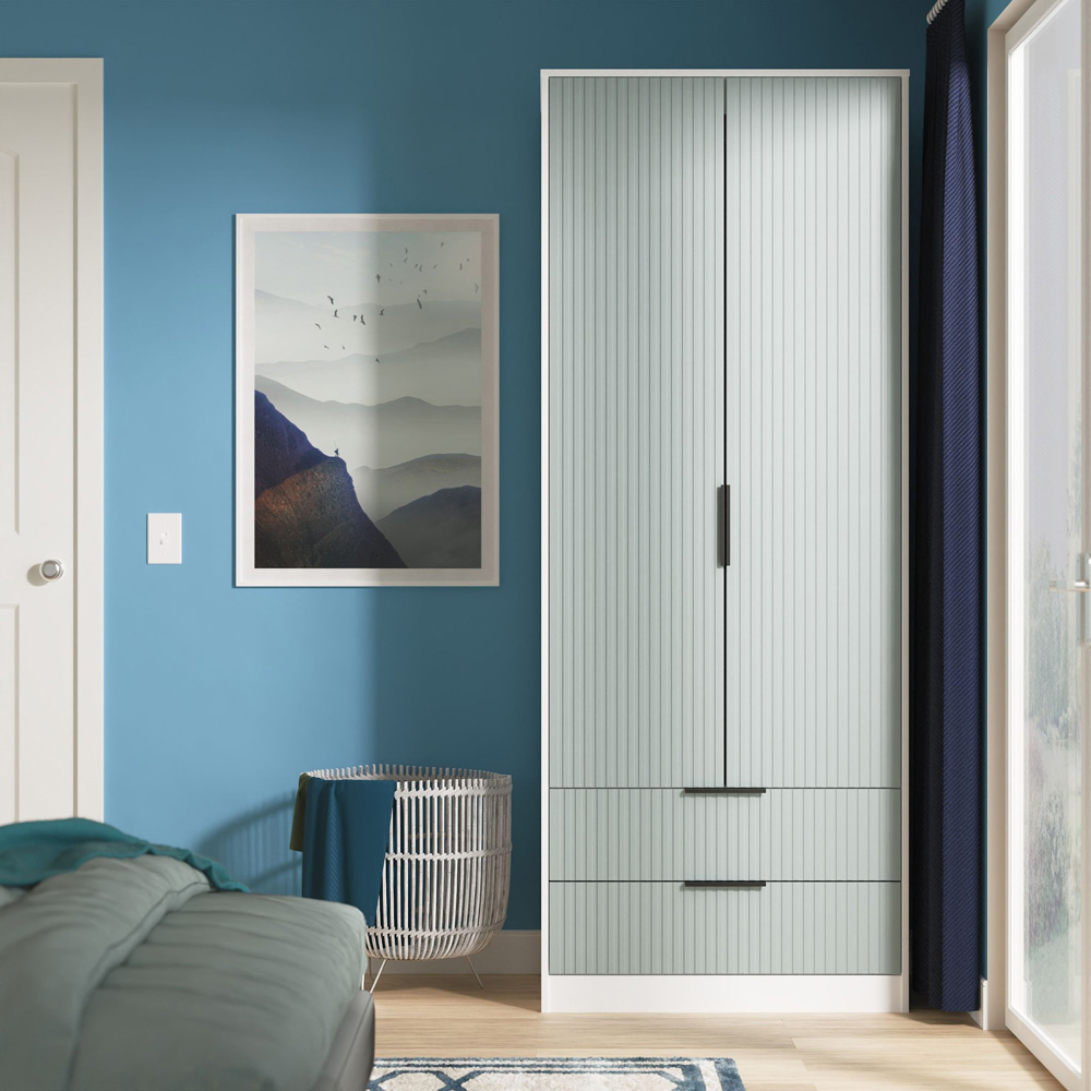 Crowndale Fluted 2 Door 2 Drawer Duck and White Matt Tall Wardrobe Ready Assembled Image 9