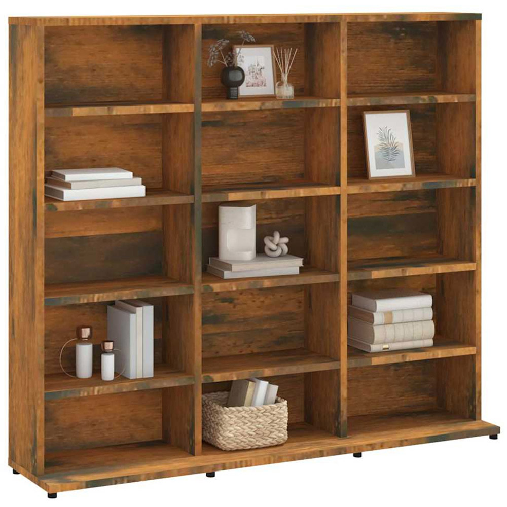 vidaXL 15 Open Shelf Smoked Oak CD Cabinet Image 3