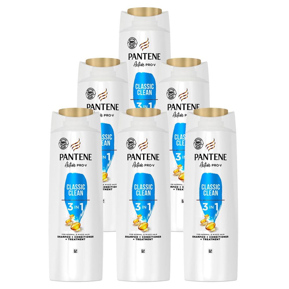 Pantene Pro V 3 in 1 Classic Clean Shampoo Case of 6 x 400ml Wilko