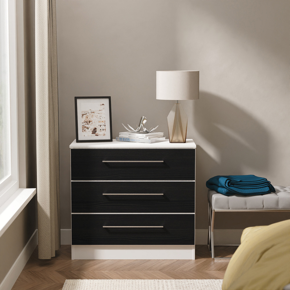 Crowndale Worcester 3 Drawer Matt Black and White Chest of Drawers Ready Assembled Image 6