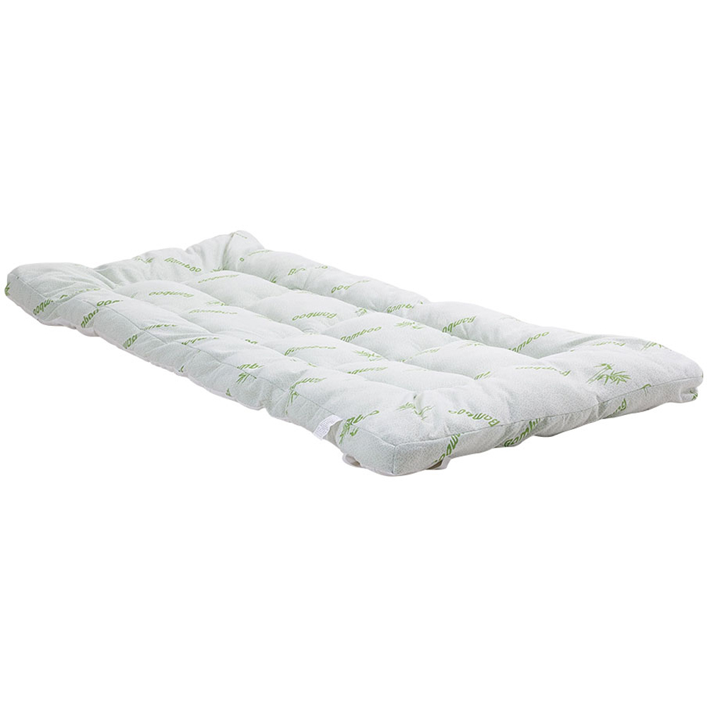 Living and Home Single White and Green Bamboo Leaf Quilted Mattress Topper Image 1