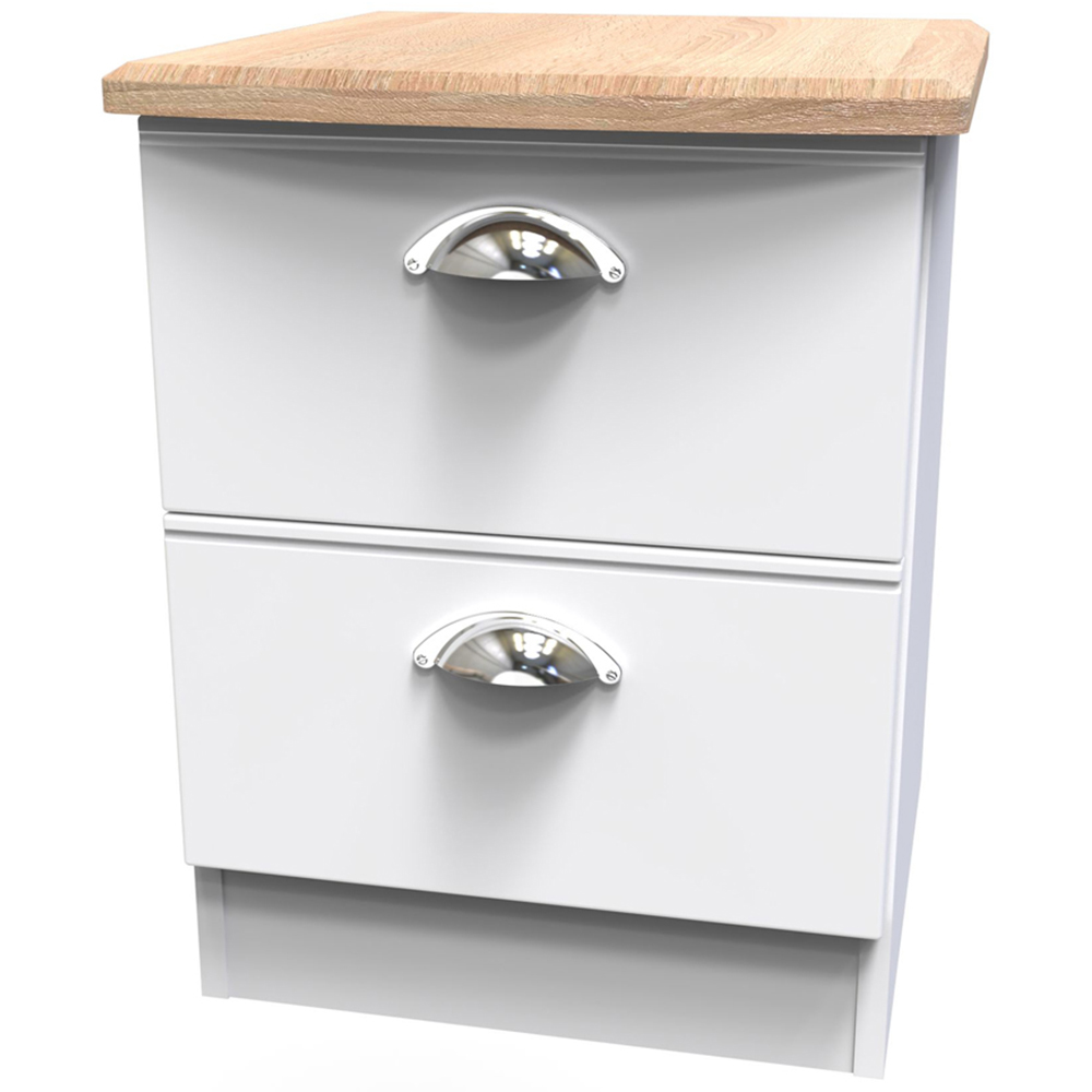 Crowndale Victoria 2 Drawer White Ash and Oak Bedside Cabinet Image 4