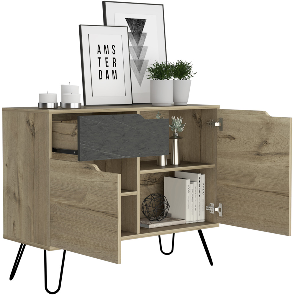 Core Products Manhattan 2 Doors Single Drawer Oak and Grey Small Sideboard Image 4