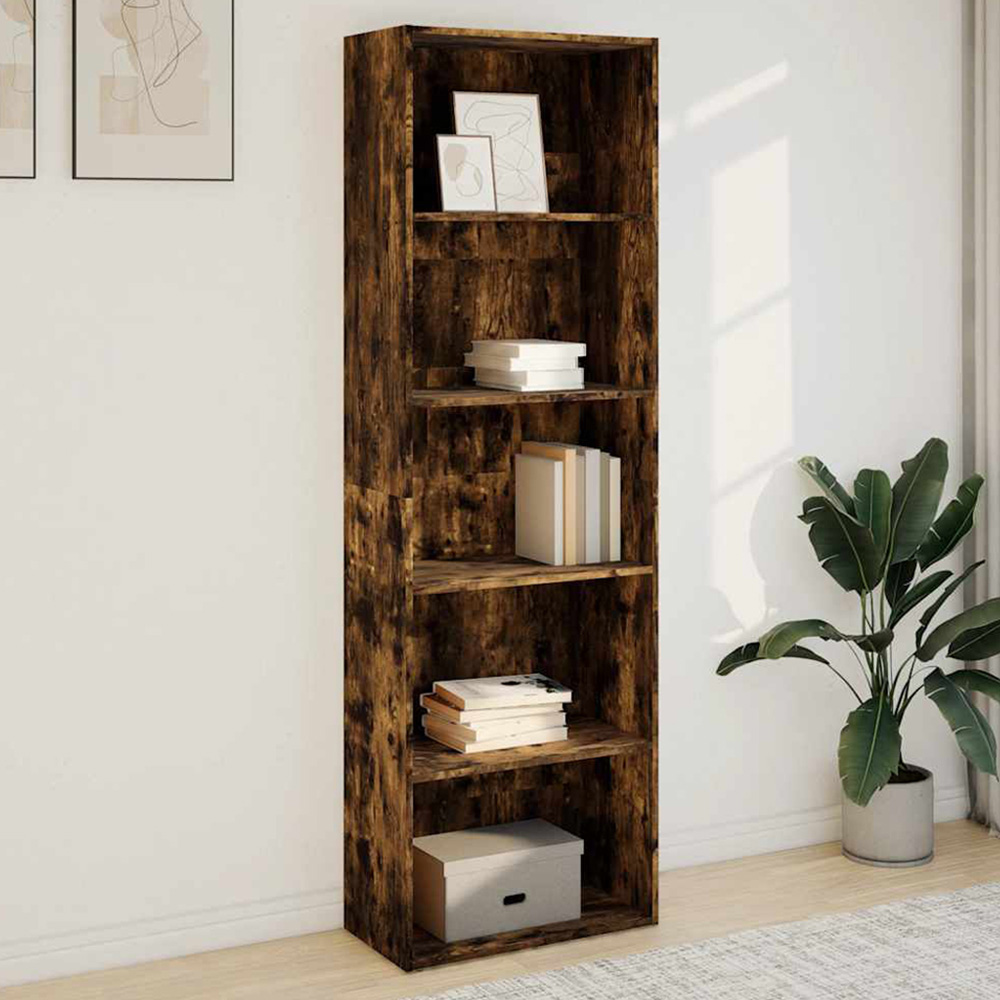 vidaXL 5 Shelf Smoked Oak Brown Bookcase Image 1