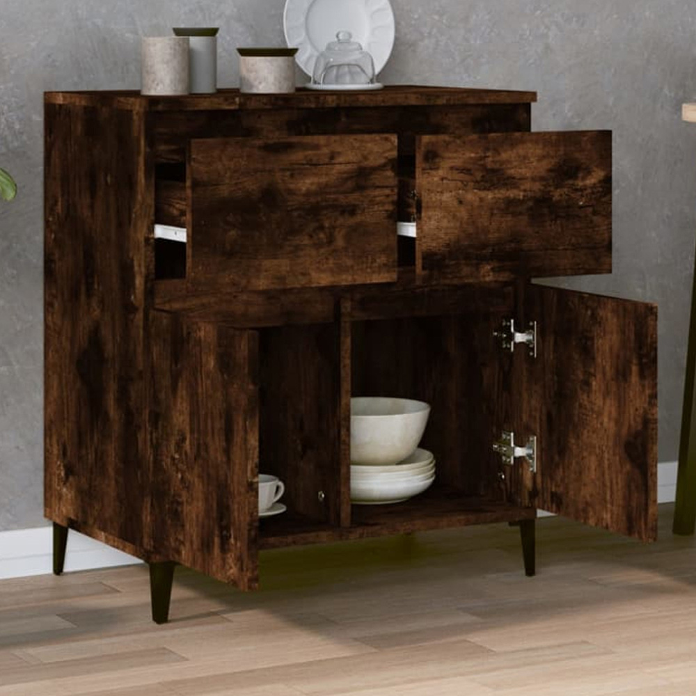 vidaXL 2 Door 2 Drawer Smoked Oak Small Sideboard Image 1