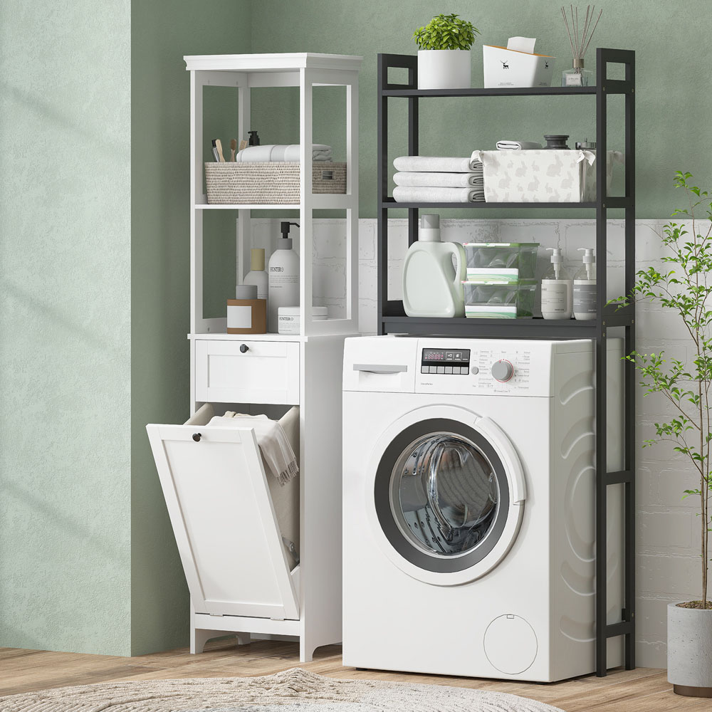 HOMCOM Single Drawer 2 Shelf White Slim Bathroom Storage Unit with Tilt Out Laundry Cabinet Image 7