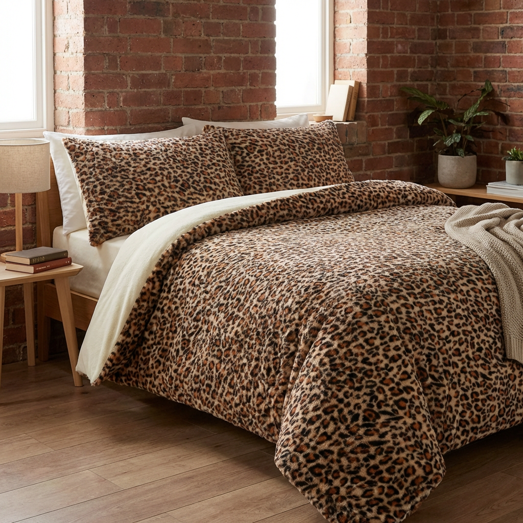 Leopard Print Faux Fur Duvet Set Brown King Image 6
