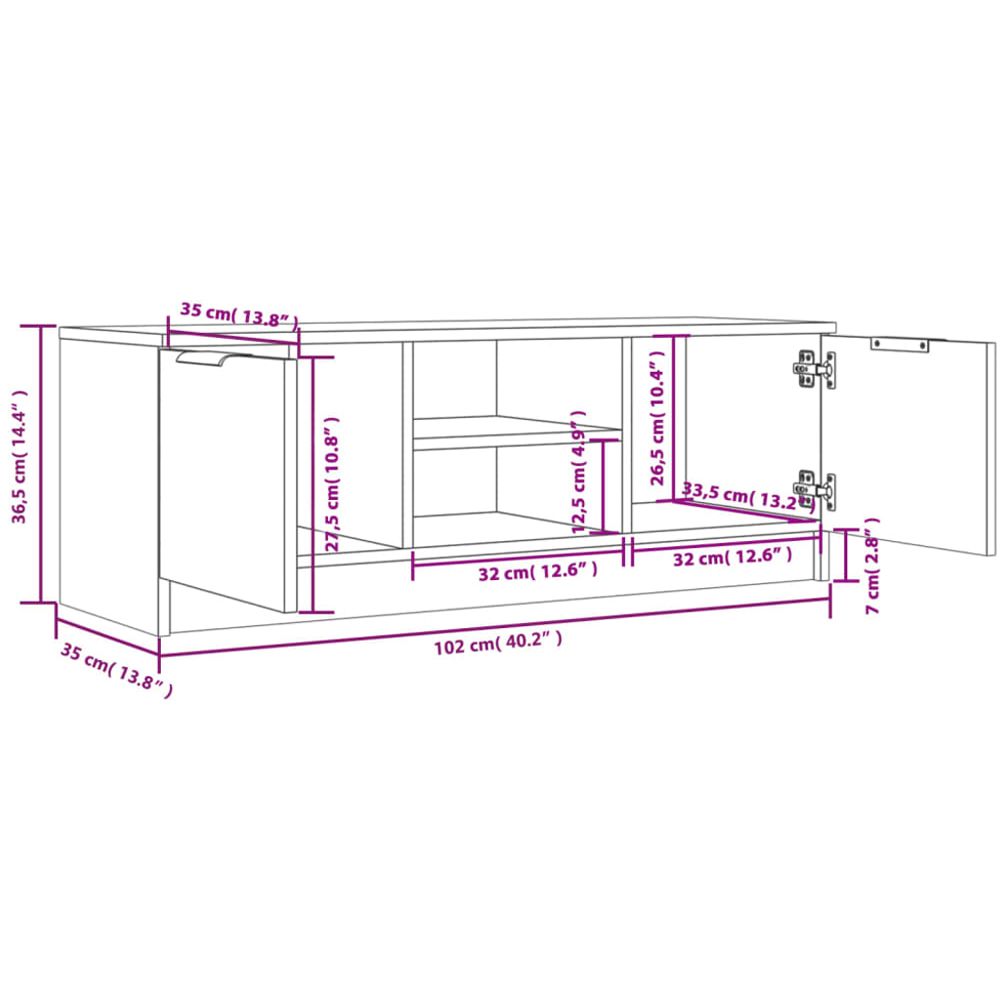 vidaXL 2 Door 2 Shelf Grey Sonoma TV Cabinet Image 7