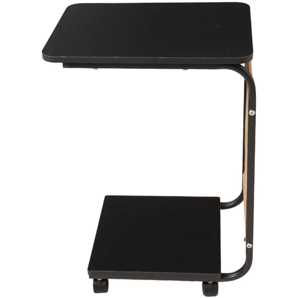 Living and Home Black C-Shape Side Table with Lockable Castors Image 3