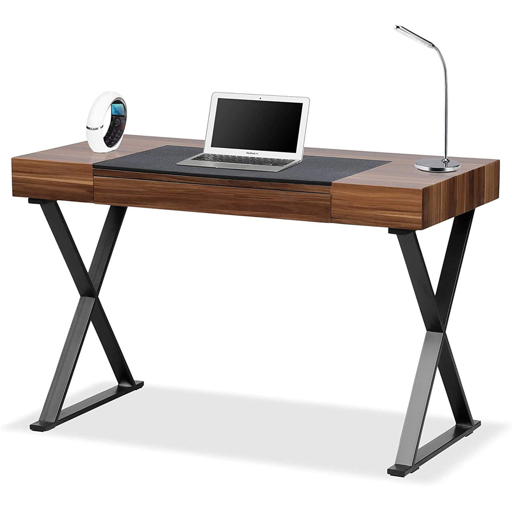 Centurion Supports Adonis Single Drawer Computer Desk with Leather Pad Matt Black and Walnut Image 4